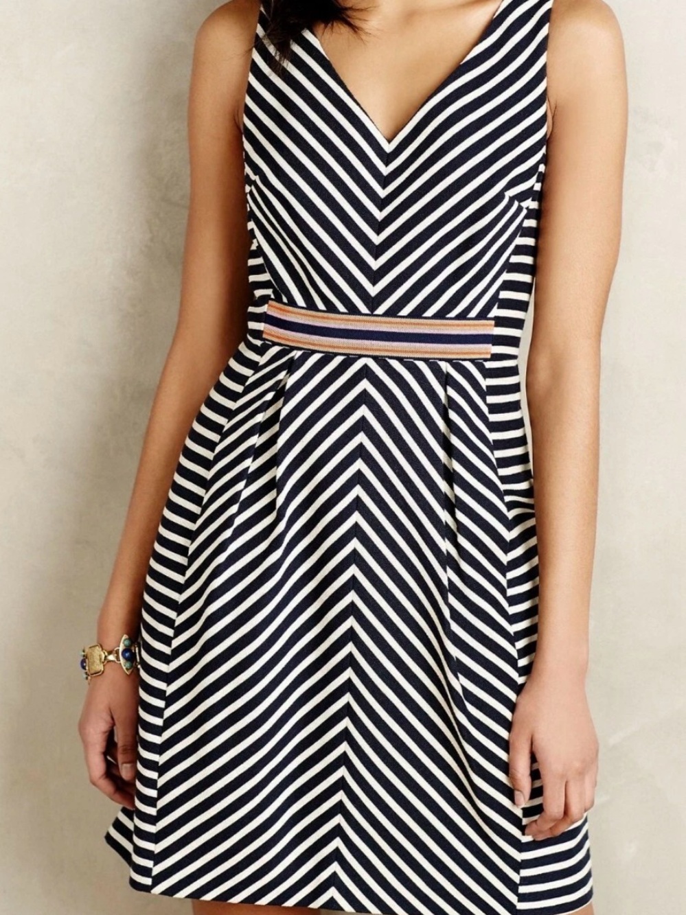 Anthropologie MAEVE Mitered Stripe Fit & Flare Dress